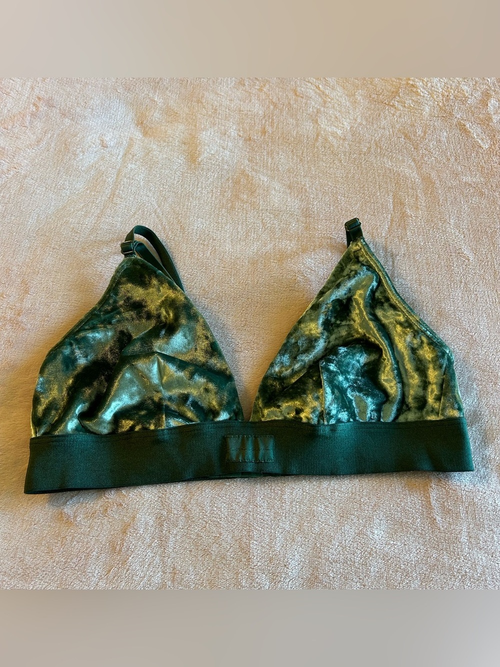 PINK Victoria’s Secret dark green crushed velvet triangle bralette size M